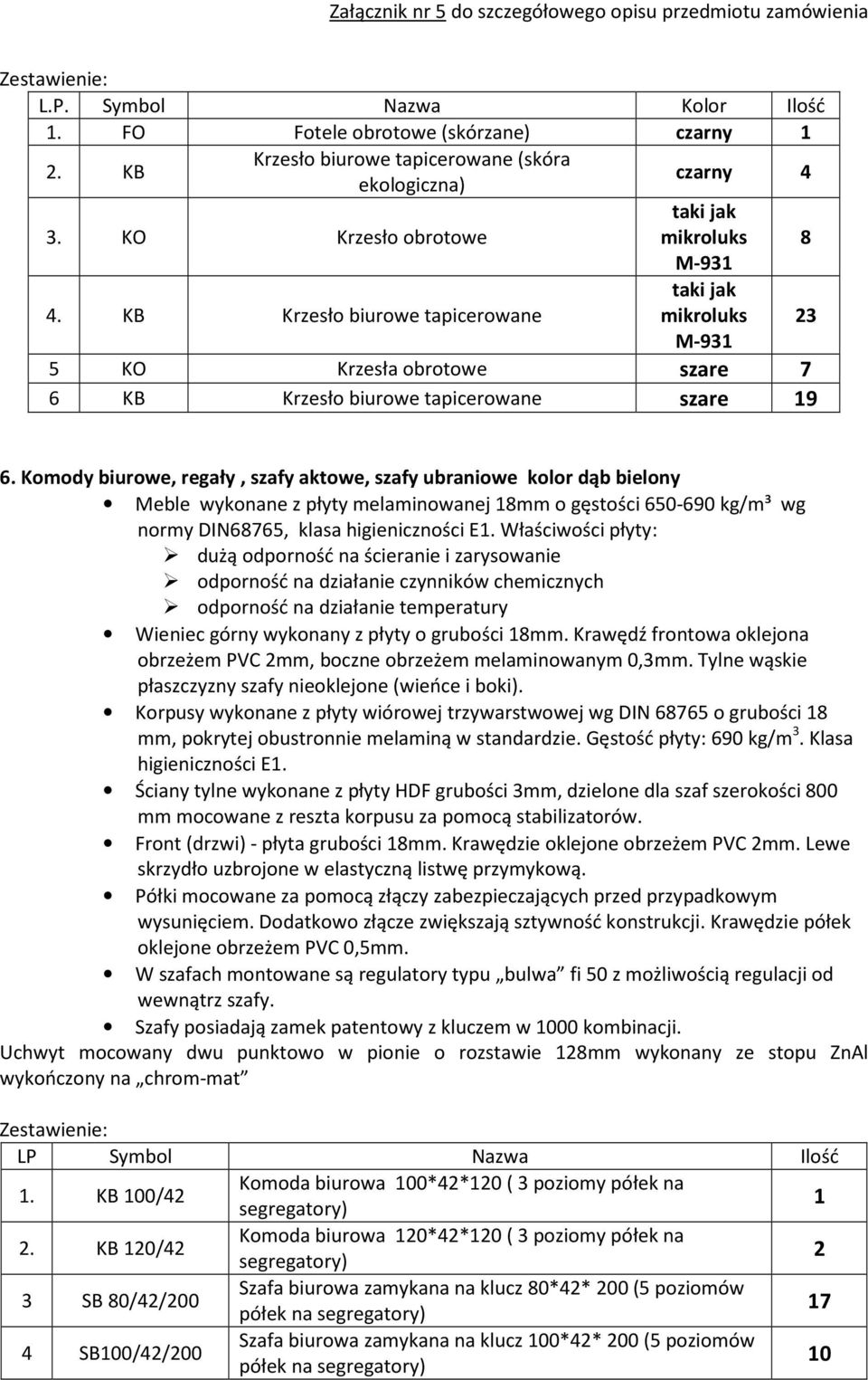 Komody biurowe, regały, szafy aktowe, szafy ubraniowe kolor dąb bielony Meble wykonane z płyty melaminowanej 18mm o gęstości 650-690 kg/m³ wg normy DIN68765, klasa higieniczności E1.