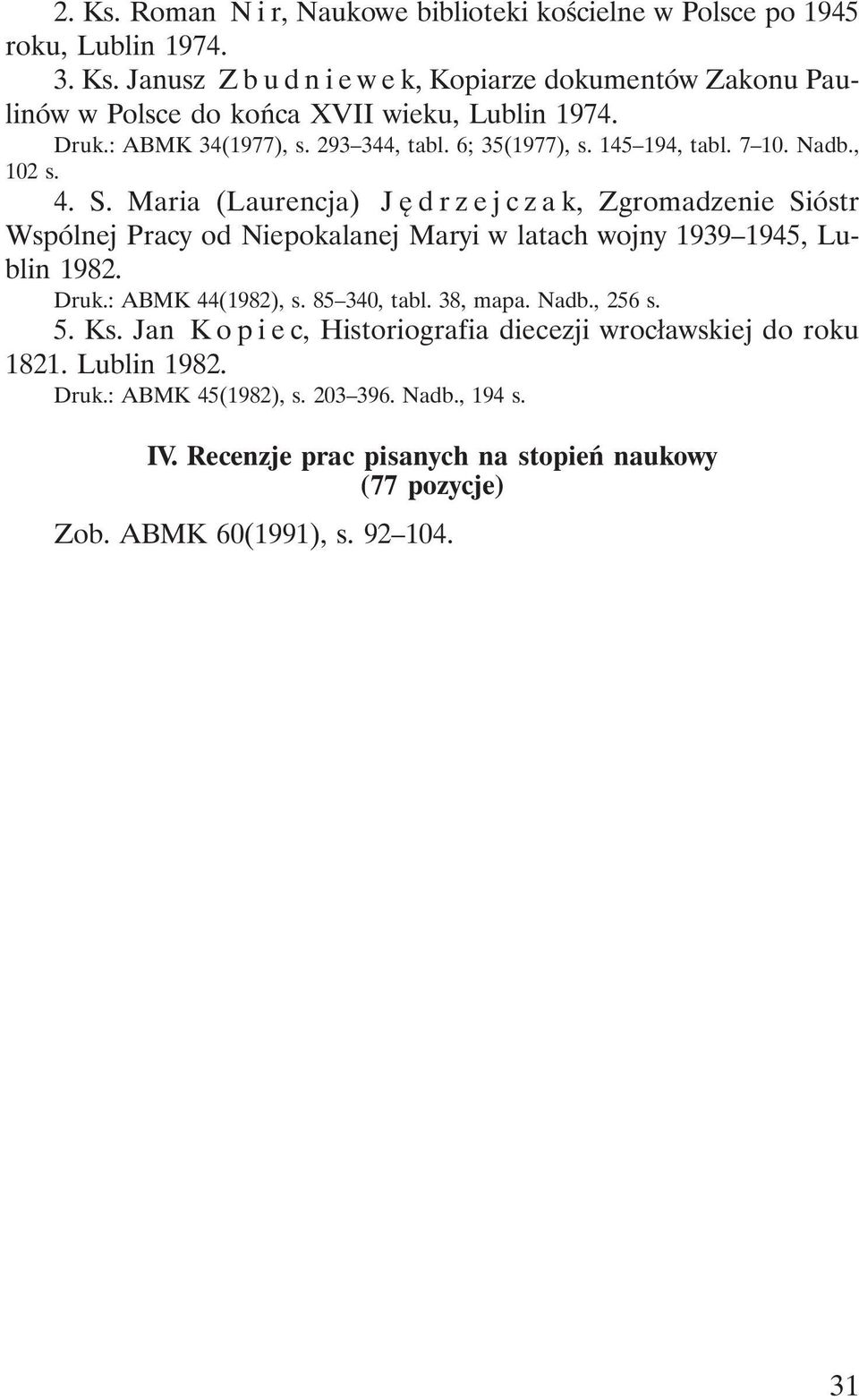 Maria (Laurencja) Jędrzejczak, Zgromadzenie Sióstr Wspólnej Pracy od Niepokalanej Maryi w latach wojny 1939 1945, Lublin 1982. Druk.: ABMK 44(1982), s. 85 340, tabl. 38, mapa.