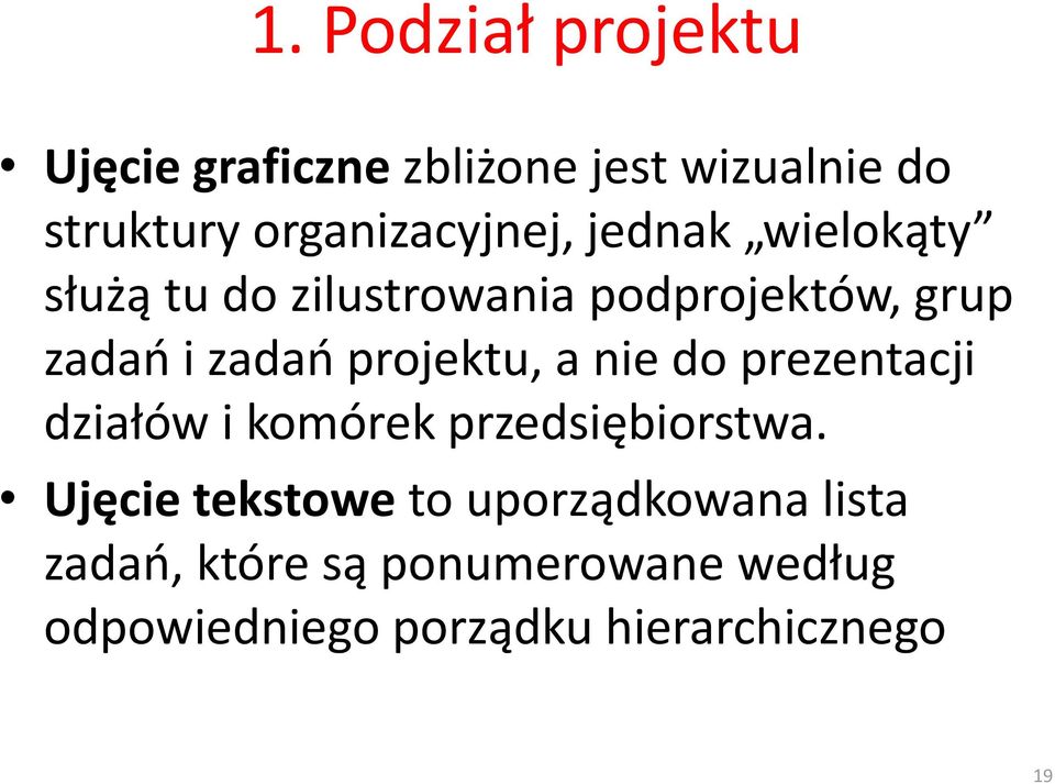 zadań projektu, a nie do prezentacji działów i komórek przedsiębiorstwa.