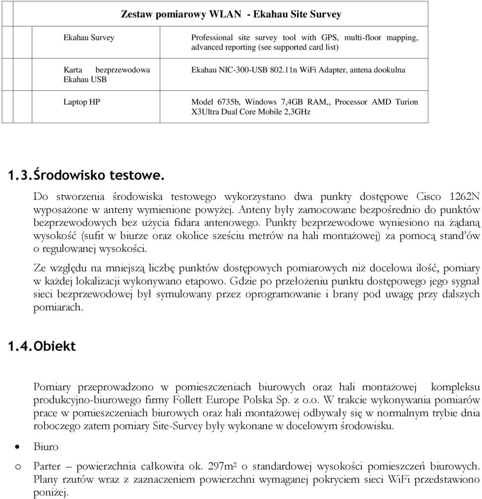 Do stworzenia środowiska testowego wykorzystano dwa punkty dostępowe Cisco 1262N wyposażone w anteny wymienione powyżej.