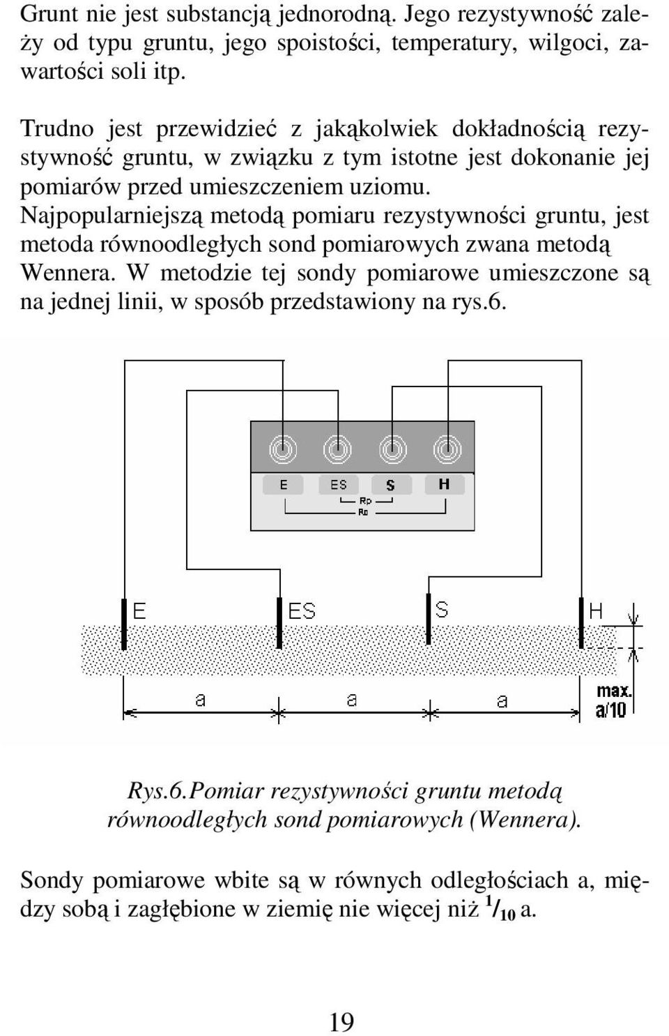 Najpopularniejszą metodą pomiaru rezystywności gruntu, jest metoda równoodległych sond pomiarowych zwana metodą Wennera.