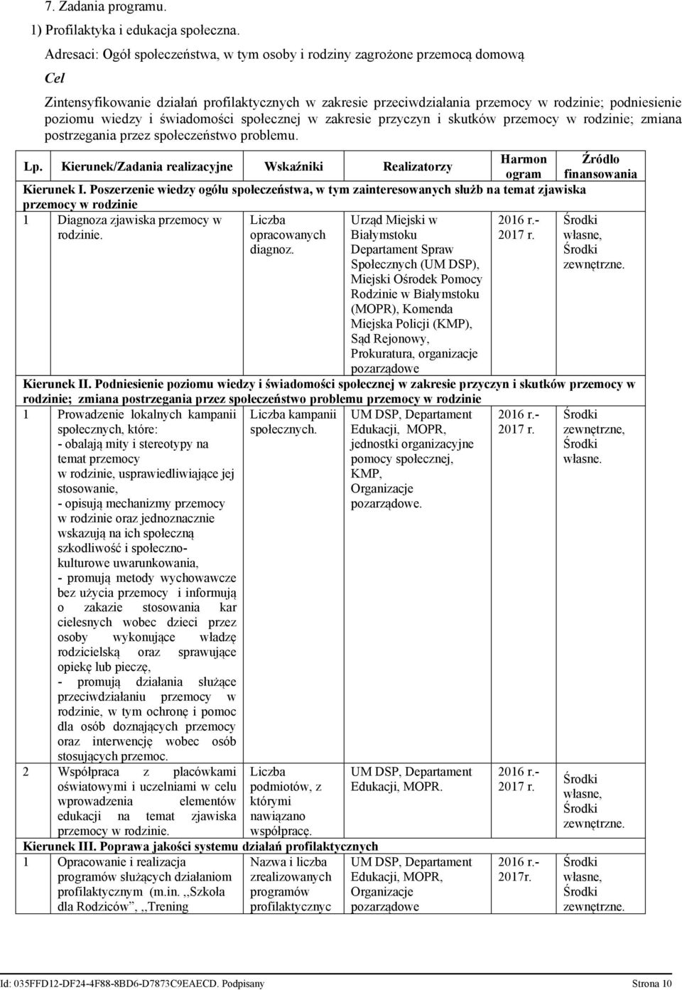 wiedzy i świadomości społecznej w zakresie przyczyn i skutków przemocy w rodzinie; zmiana postrzegania przez społeczeństwo problemu. Lp.