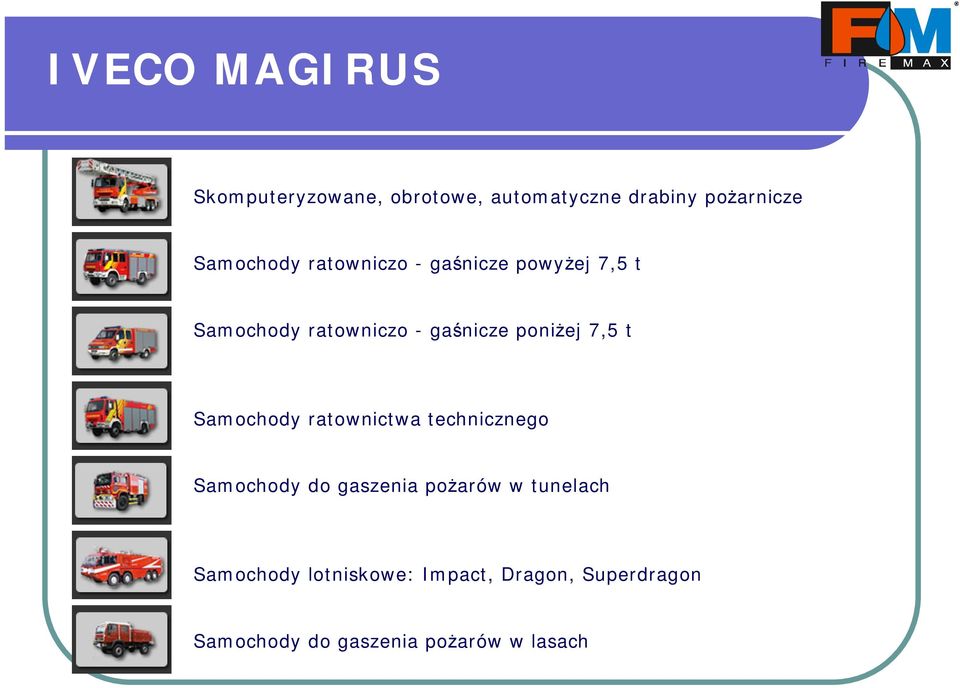 7,5 t Samochody ratownictwa technicznego Samochody do gaszenia pożarów w