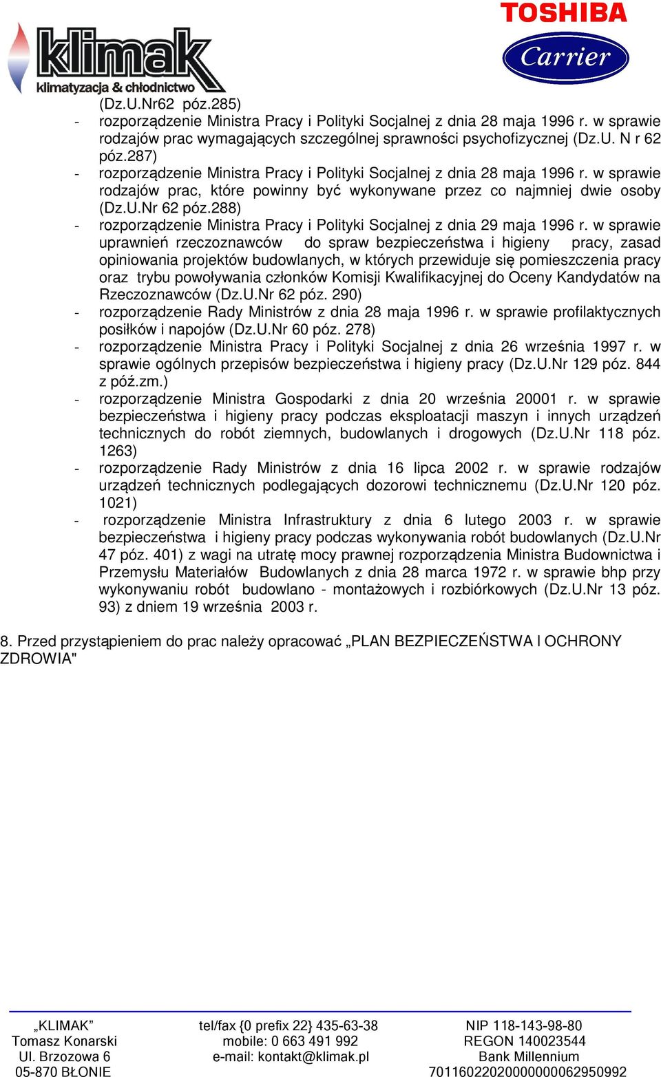 288) - rozporządzenie Ministra Pracy i Polityki Socjalnej z dnia 29 maja 1996 r.