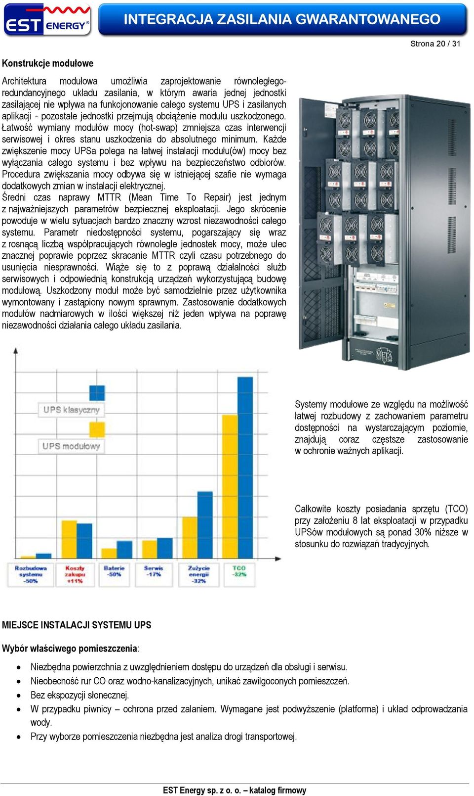 Łatwość wymiany modułów mocy (hot-swap) zmniejsza czas interwencji serwisowej i okres stanu uszkodzenia do absolutnego minimum.