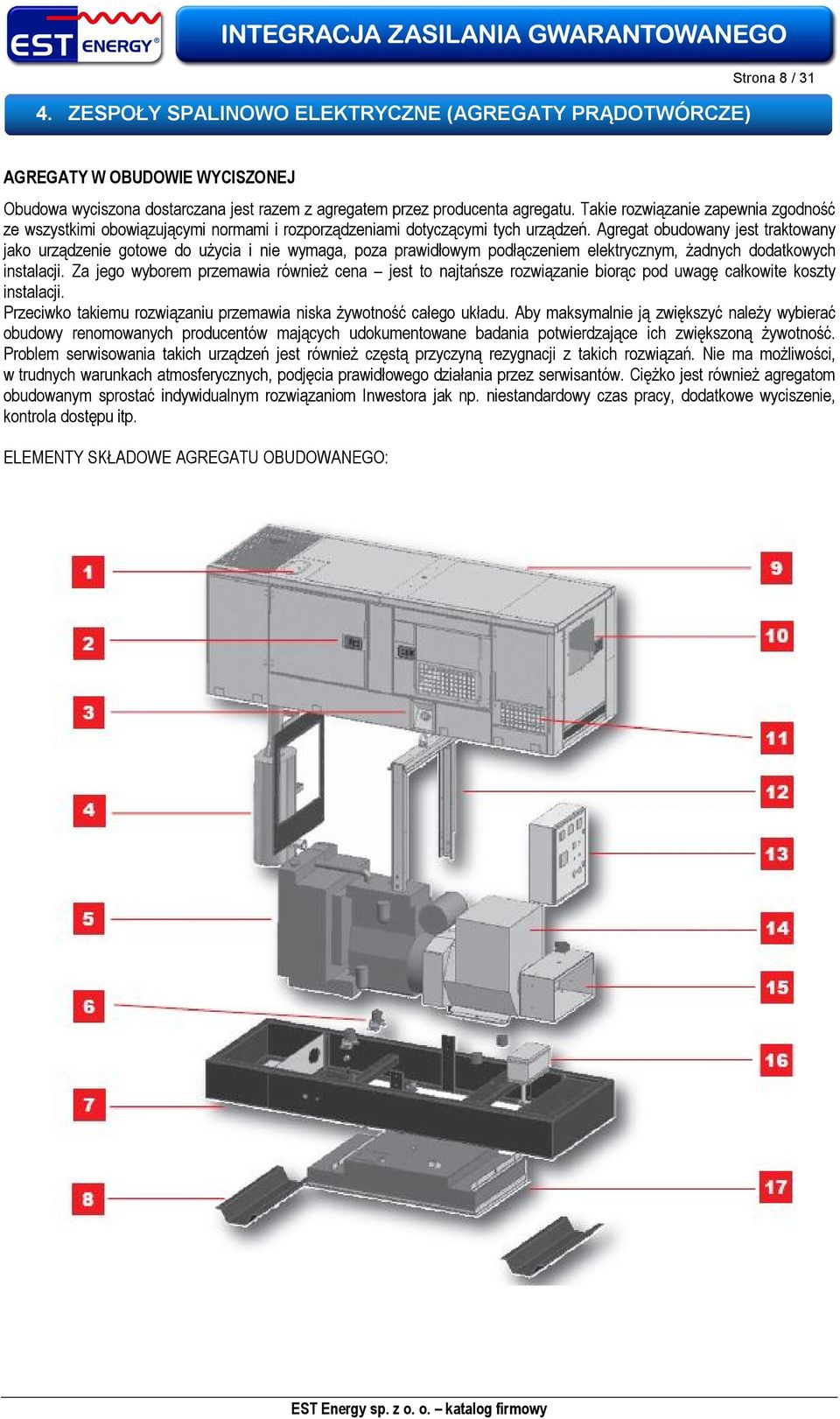 Agregat obudowany jest traktowany jako urządzenie gotowe do użycia i nie wymaga, poza prawidłowym podłączeniem elektrycznym, żadnych dodatkowych instalacji.