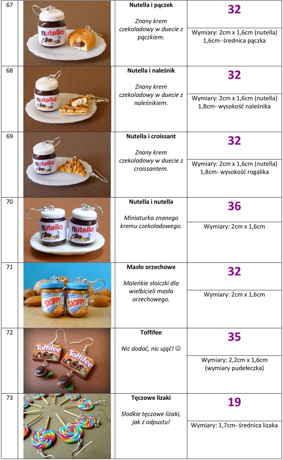 Wymiary: 2cm x 1,6cm (nutella) 1,8cm- wysokość naleśnika 69 Nutella i croissant Znany krem czekoladowy w duecie z croissantem.