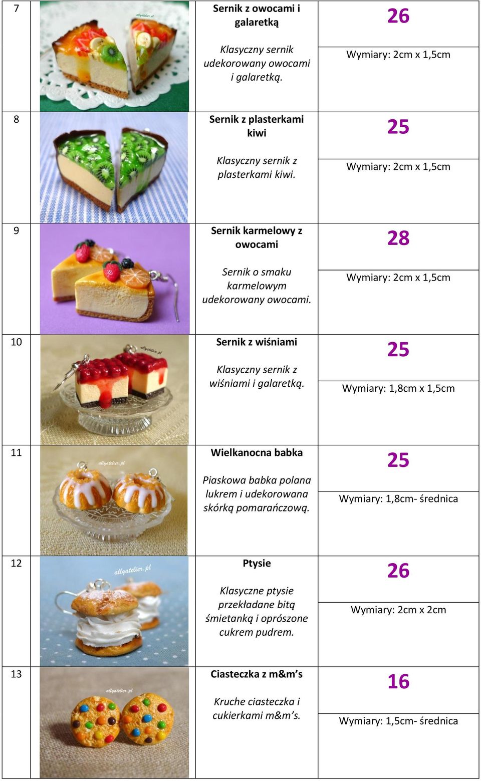 28 Wymiary: 2cm x 1,5cm 10 Sernik z wiśniami Klasyczny sernik z wiśniami i galaretką.