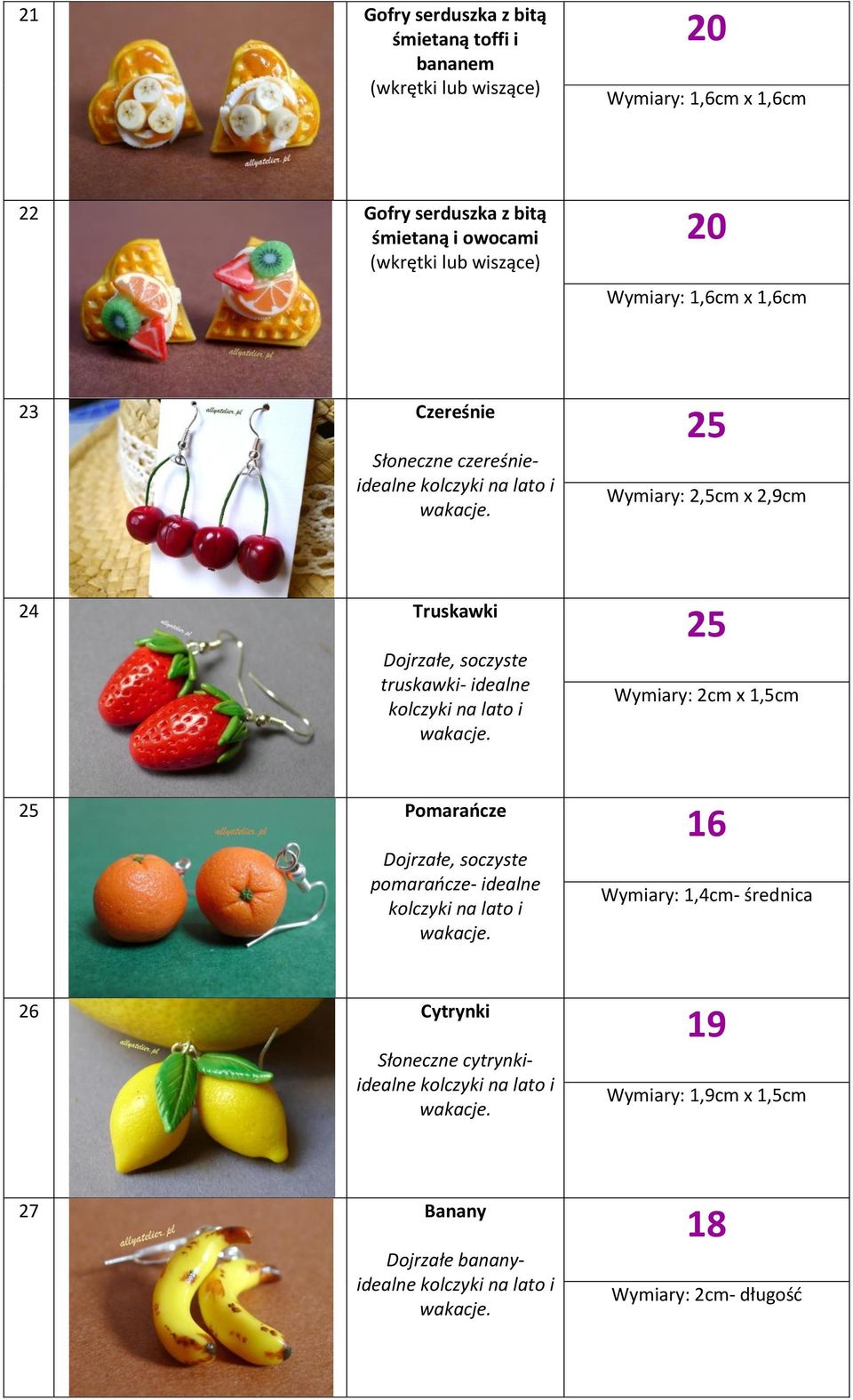 Wymiary: 2,5cm x 2,9cm 24 Truskawki Dojrzałe, soczyste truskawki- idealne kolczyki na lato i wakacje.