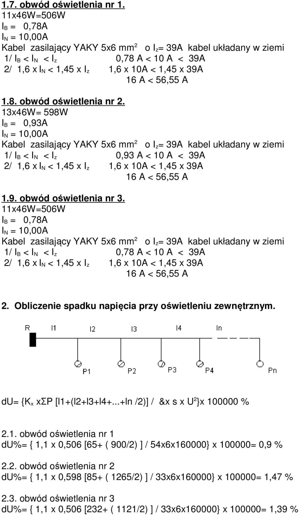 56,55 A 1.8. obwód oświetlenia nr 2.