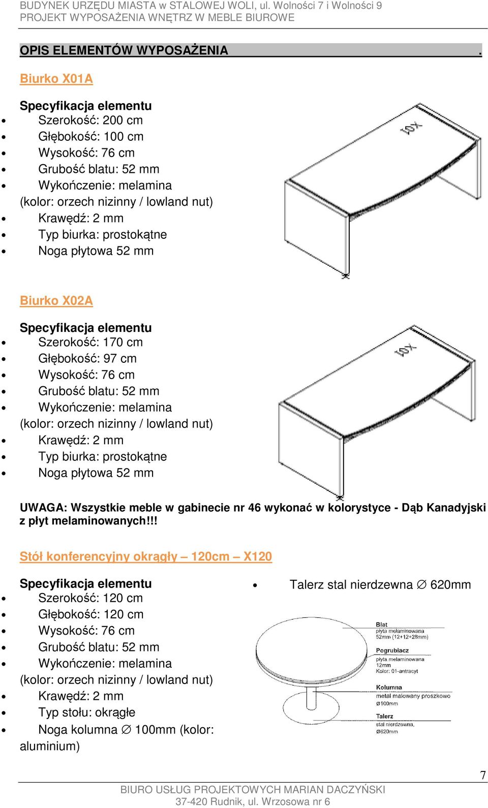 Szerokość: 170 cm Głębokość: 97 cm Wysokość: 76 cm Grubość blatu: 52 mm Typ biurka: prostokątne Noga płytowa 52 mm UWAGA: Wszystkie meble w