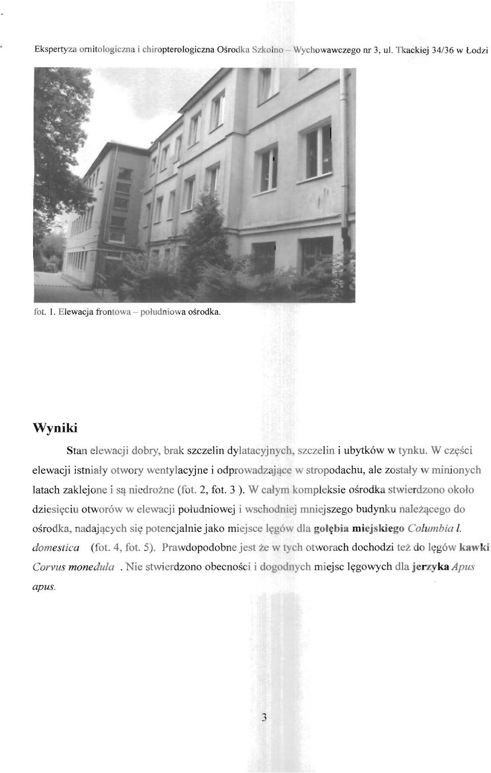 W części elewacji istni ały otwory wentylacyjne i odp rowadzające w stropodachu, ale zo stały w minionych latach zaklejone i są niedrożne (fot. 2, fot. 3 ).