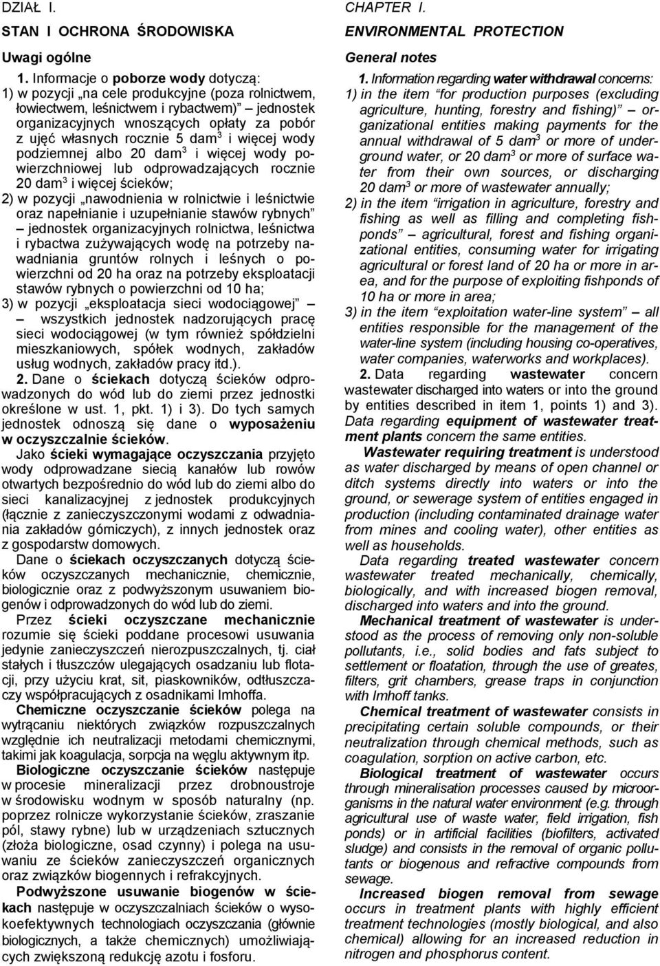 5 dam 3 i więcej wody podziemnej albo 20 dam 3 i więcej wody powierzchniowej lub odprowadzających rocznie 20 dam 3 i więcej ścieków; 2) w pozycji nawodnienia w rolnictwie i leśnictwie oraz