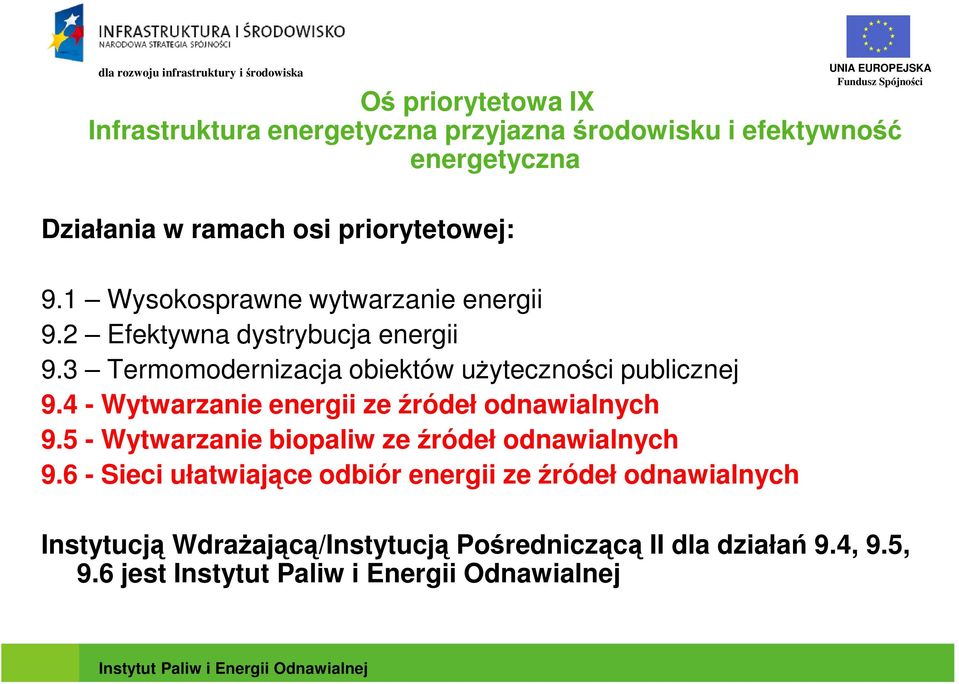 3 Termomodernizacja obiektów uŝyteczności publicznej 9.4 - Wytwarzanie energii ze źródeł odnawialnych 9.