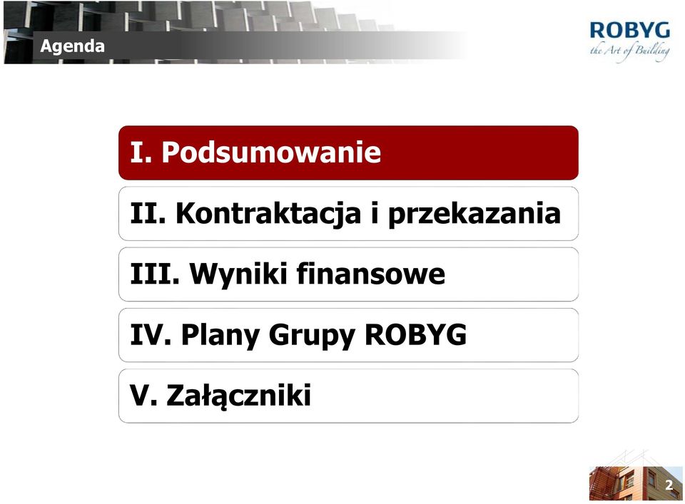 III. Wyniki finansowe IV.