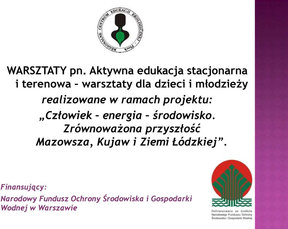 młodzieży realizowane w ramach projektu: Człowiek energia środowisko.