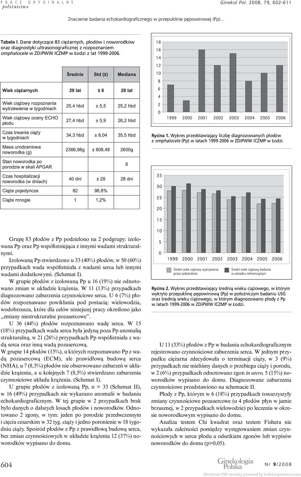 Wykres przedstawiajàcy liczb diagnozowanych p odów z omphalocele (Pp) w latach 1999-2006 w ZDiPWW ICZMP w odzi.