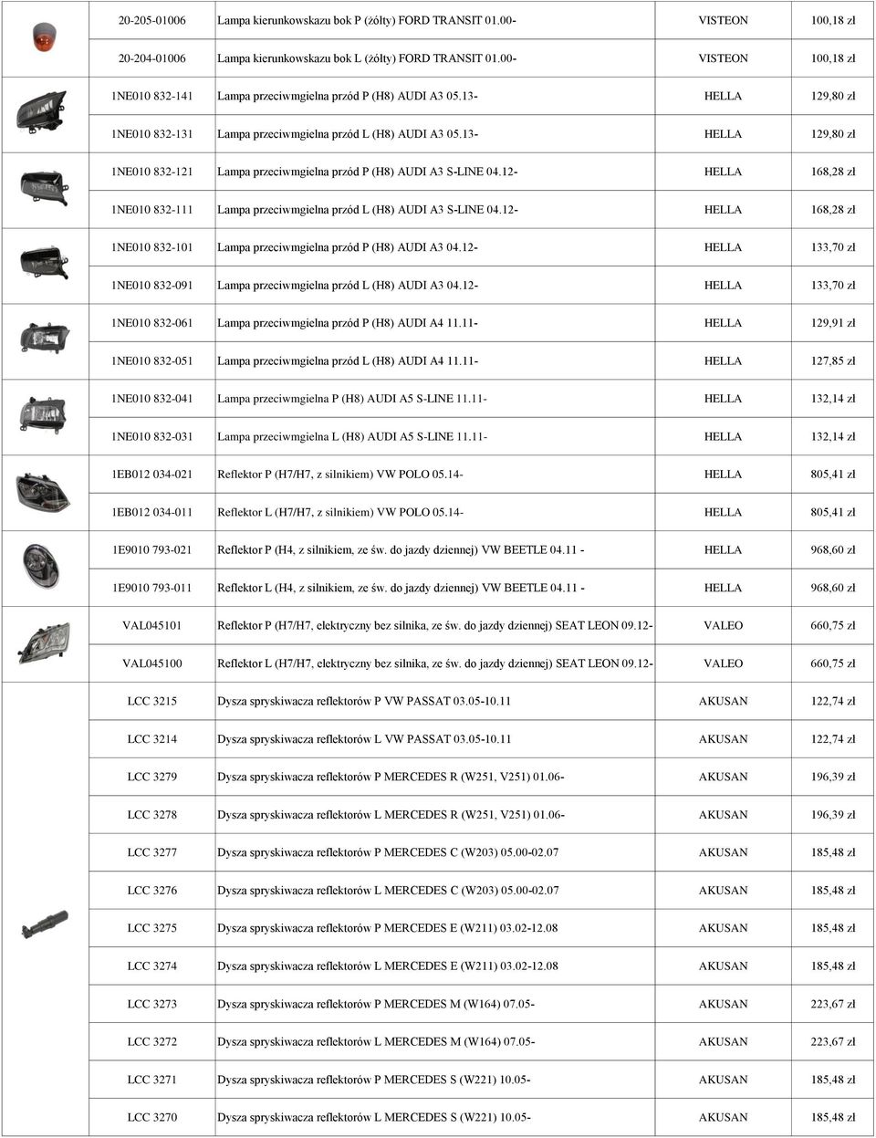 13- HELLA 129,80 zł 1NE010 832-121 Lampa przeciwmgielna przód P (H8) AUDI A3 S-LINE 04.12- HELLA 168,28 zł 1NE010 832-111 Lampa przeciwmgielna przód L (H8) AUDI A3 S-LINE 04.