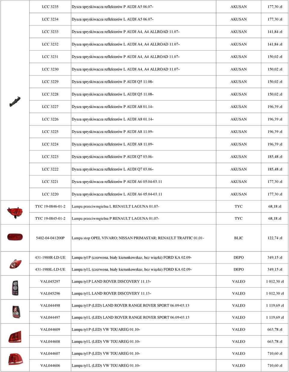 07- AKUSAN 141,84 zł LCC 3231 Dysza spryskiwacza reflektorów P AUDI A4, A4 ALLROAD 11.07- AKUSAN 150,02 zł LCC 3230 Dysza spryskiwacza reflektorów L AUDI A4, A4 ALLROAD 11.