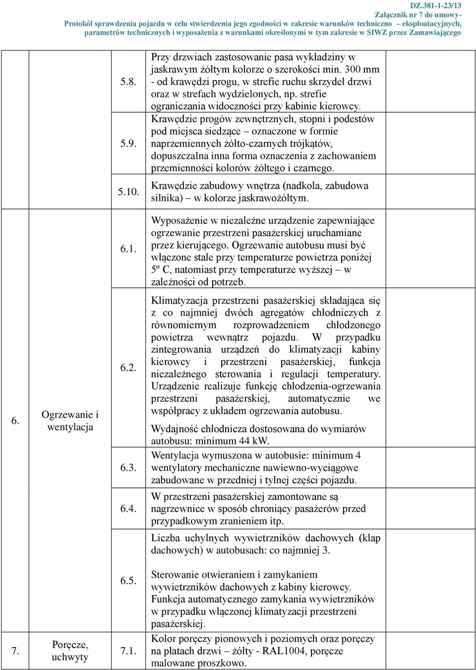 Krawędzie progów zewnętrznych, stopni i podestów pod miejsca siedzące oznaczone w formie naprzemiennych żółto-czarnych trójkątów, dopuszczalna inna forma oznaczenia z zachowaniem przemienności