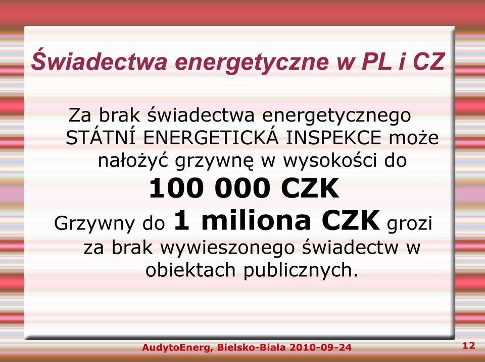 000 CZK Grzywny do 1 miliona CZK grozi za brak wywieszonego