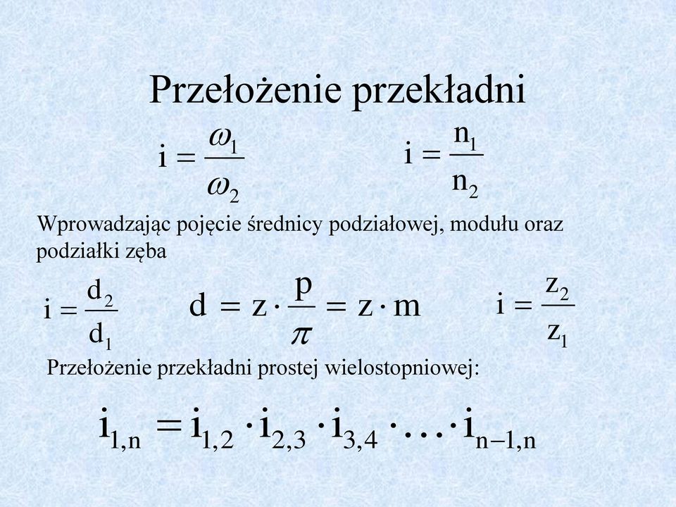 podziałki zęba d z p z m n n Przełożenie