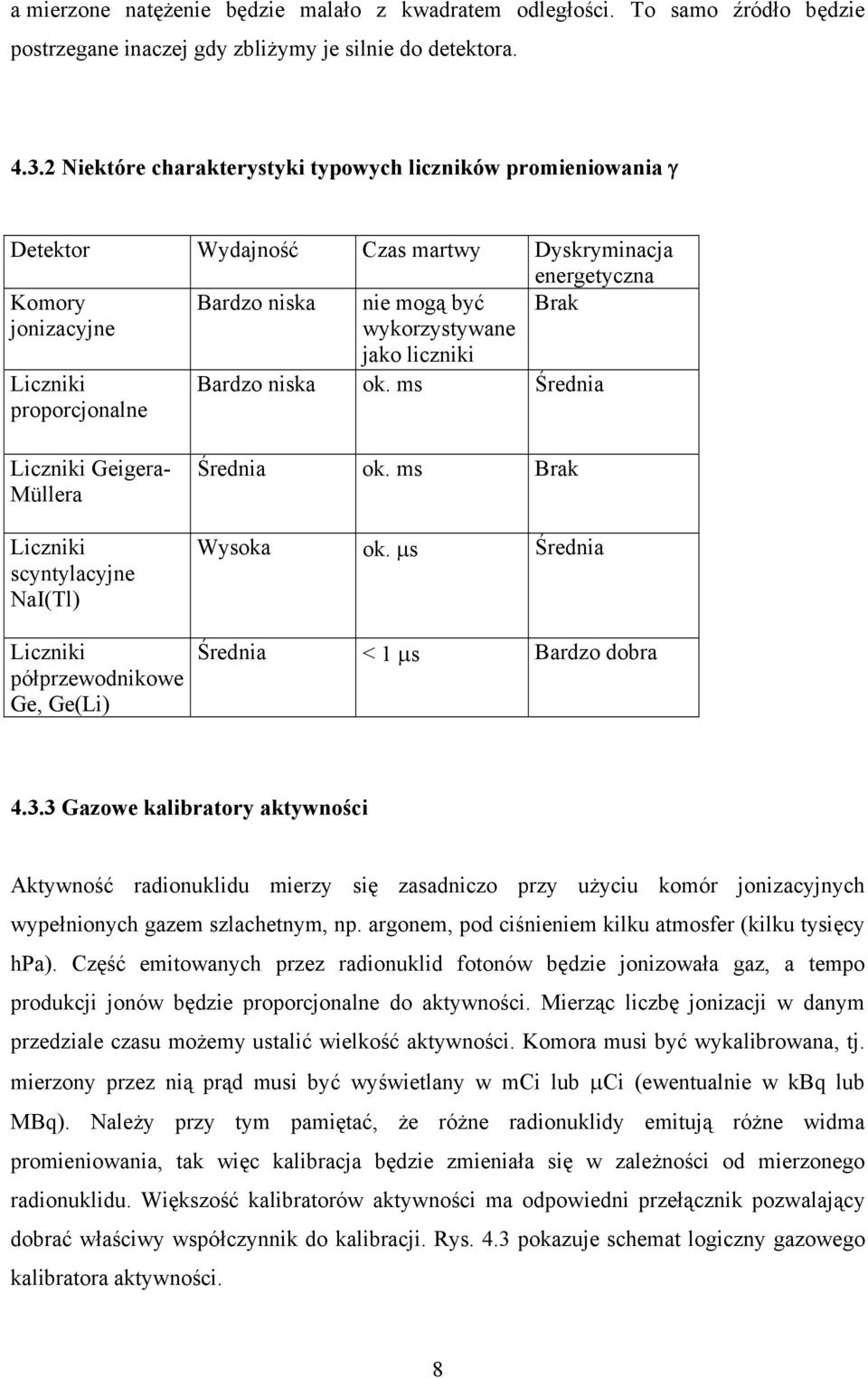 Liczniki proporcjonalne Bardzo niska ok. ms Średnia Liczniki Geigera- Müllera Liczniki scyntylacyjne NaI(Tl) Średnia ok. ms Brak Wysoka ok.