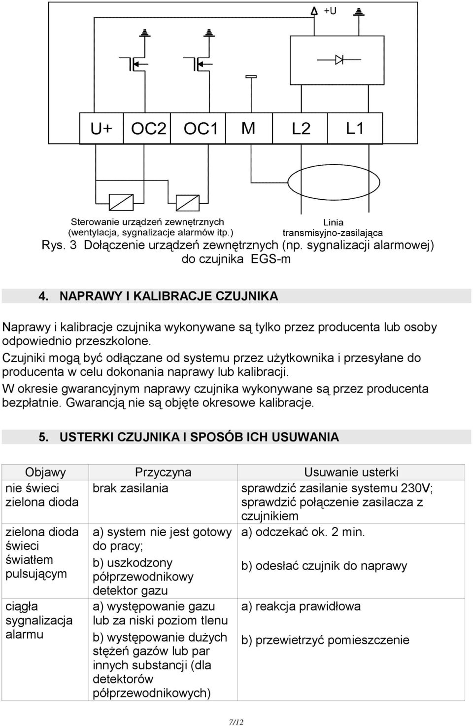 Czujniki mogą być odłączane od systemu przez użytkownika i przesyłane do producenta w celu dokonania naprawy lub kalibracji.