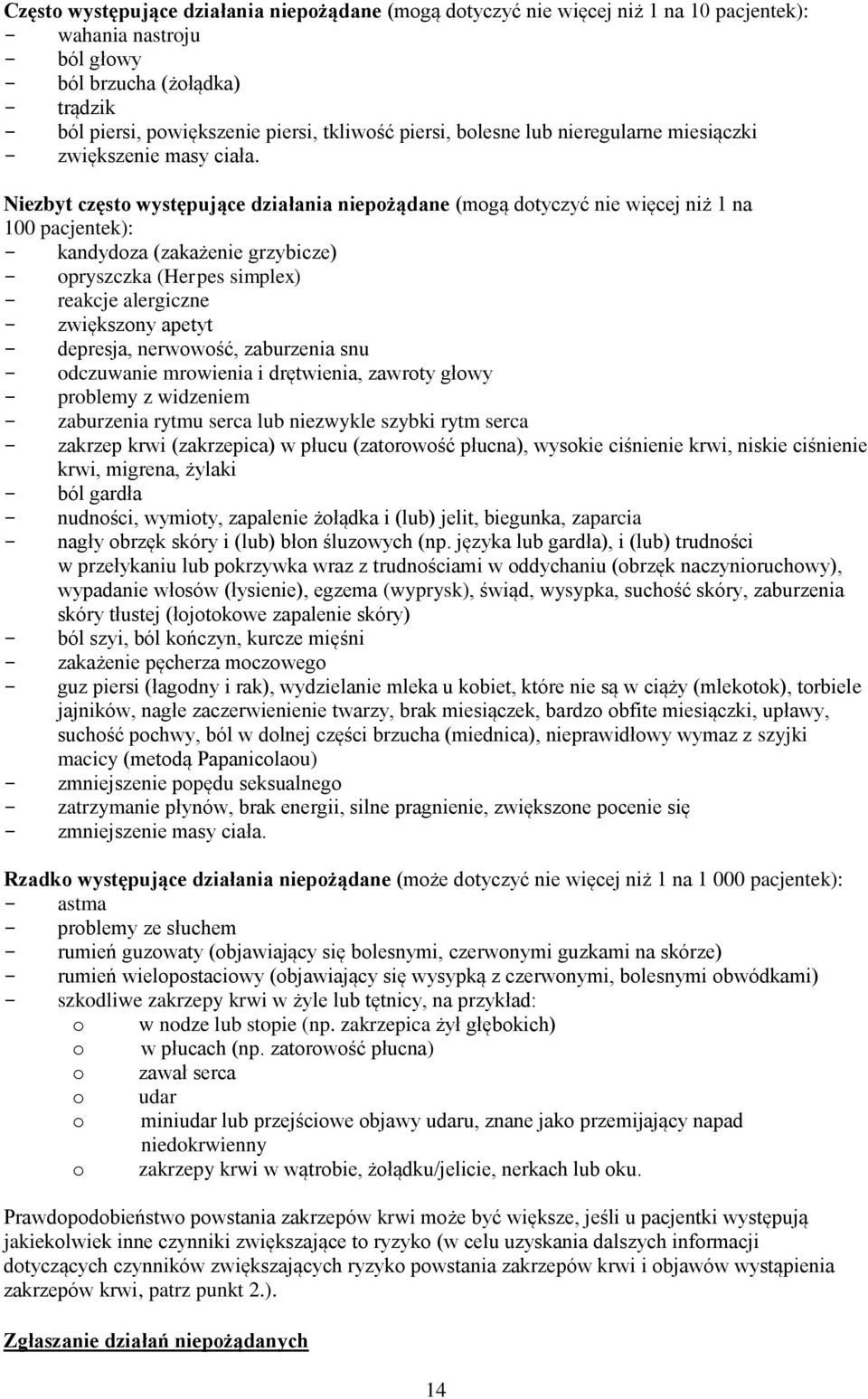 Niezbyt często występujące działania niepożądane (mogą dotyczyć nie więcej niż 1 na 100 pacjentek): - kandydoza (zakażenie grzybicze) - opryszczka (Herpes simplex) - reakcje alergiczne - zwiększony