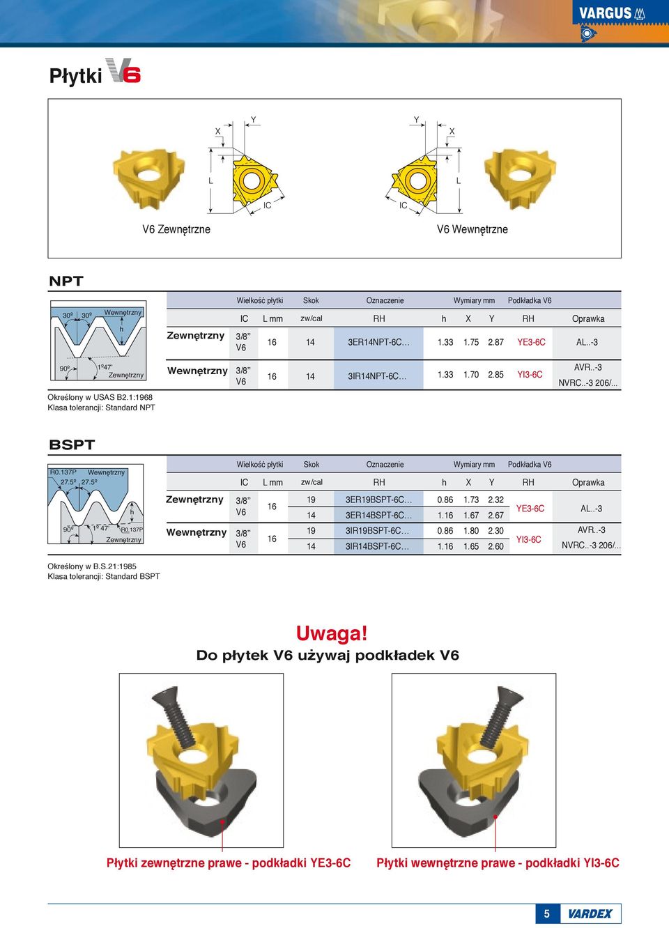 17P 19 19 ER19BSPT-C ERBSPT-C IR19BSPT-C IRBSPT-C 0.8 1. 0.8 1. 1.7 1.7 1.80 1...7.0. NVRC..- /... Okre lony w B.S.1:198 Klasa tolerancji: Standard BSPT Uwaga!