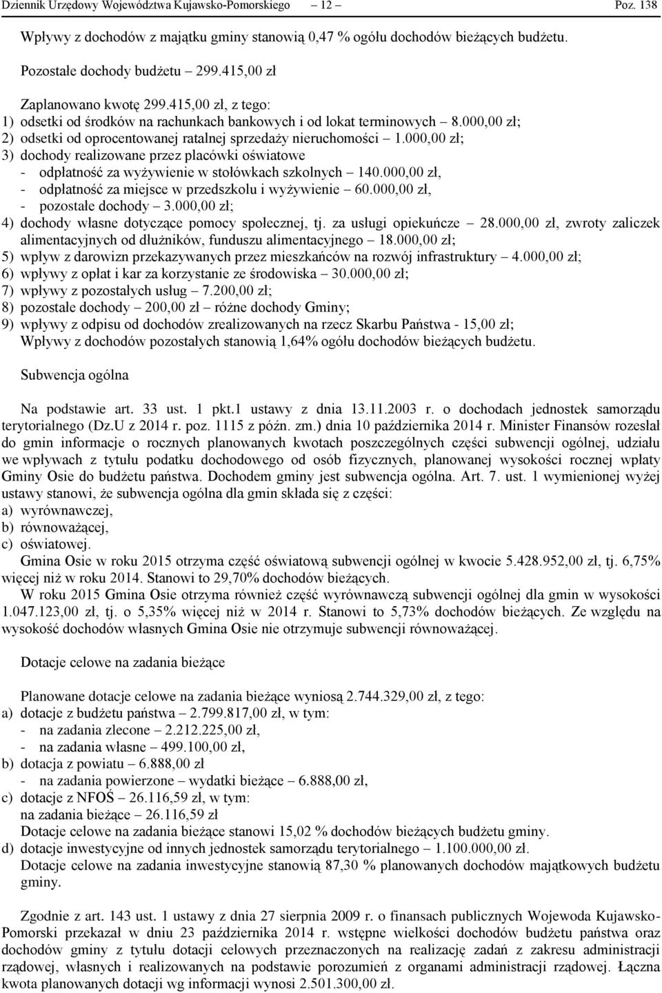 000,00 zł; 3) dochody realizowane przez placówki oświatowe - odpłatność za wyżywienie w stołówkach szkolnych 140.000,00 zł, - odpłatność za miejsce w przedszkolu i wyżywienie 60.