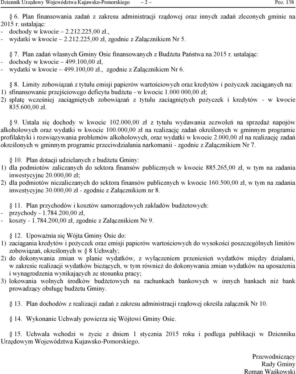 100,00 zł, - wydatki w kwocie 499.100,00 zł., zgodnie z Załącznikiem Nr 6. 8.