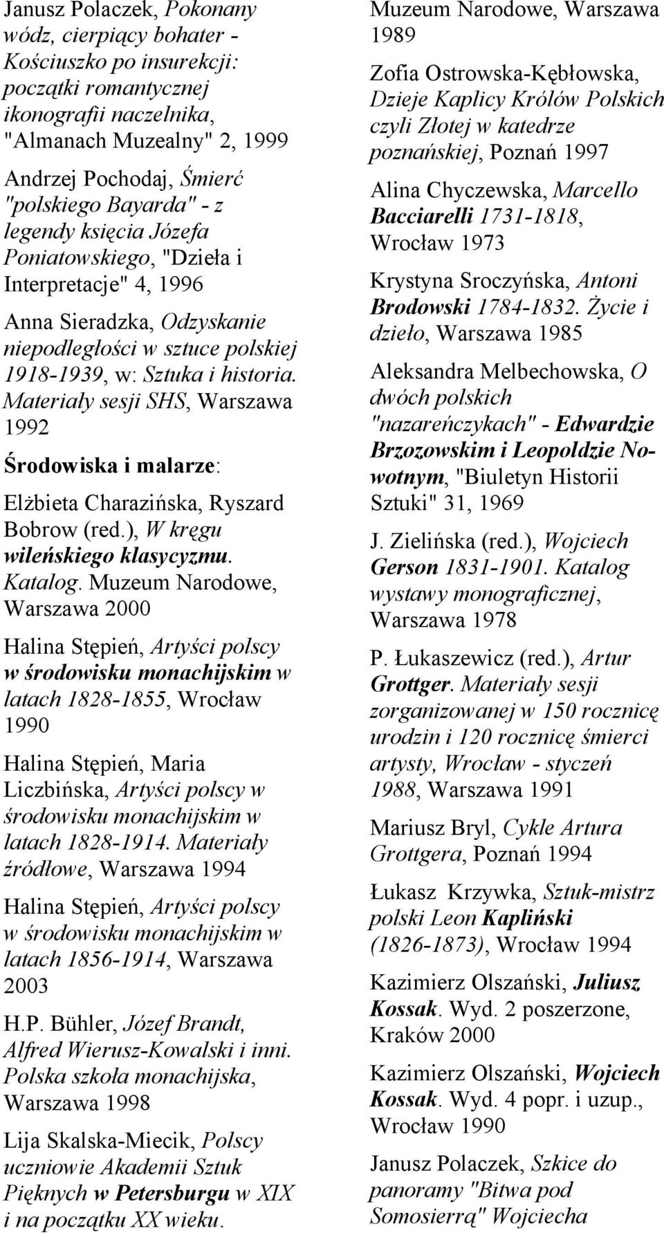 Materiały sesji SHS, Warszawa 1992 Środowiska i malarze: Elżbieta Charazińska, Ryszard Bobrow (red.), W kręgu wileńskiego klasycyzmu. Katalog.