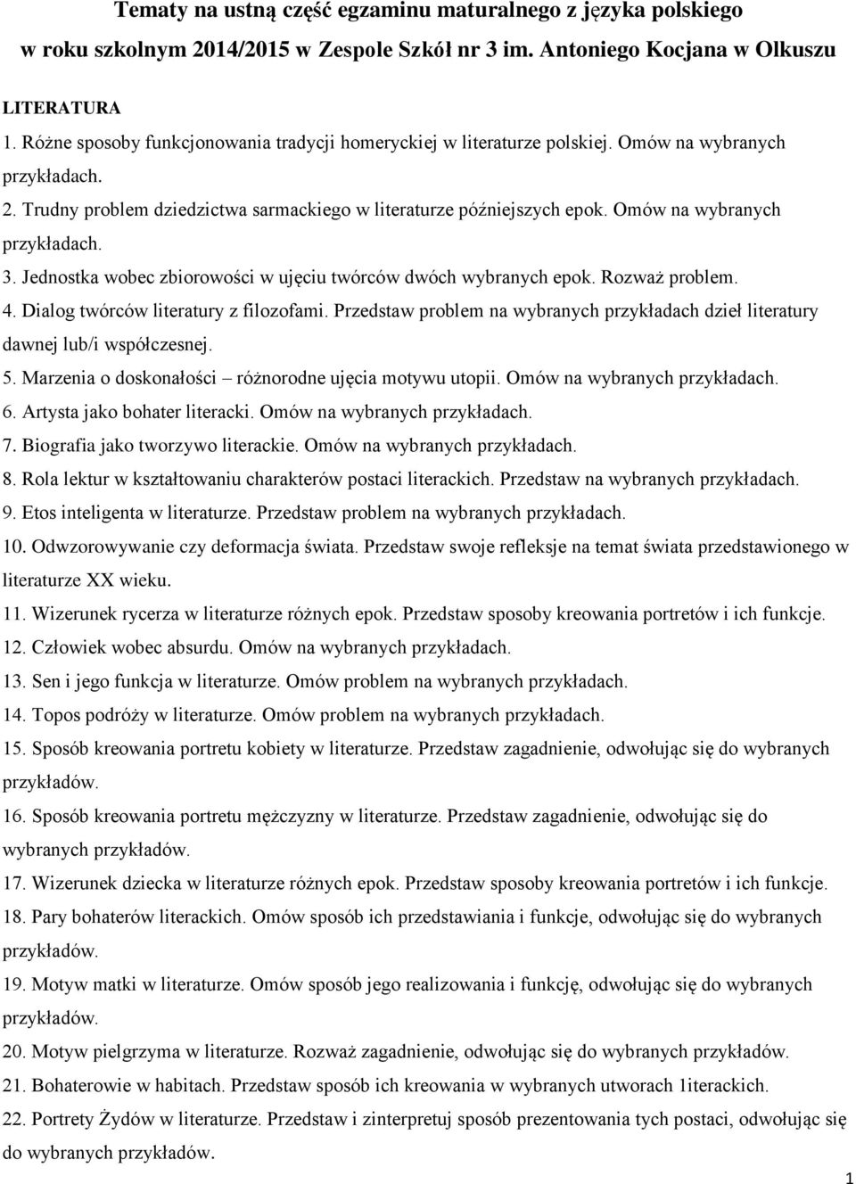 Jednostka wobec zbiorowości w ujęciu twórców dwóch wybranych epok. Rozważ problem. 4. Dialog twórców literatury z filozofami.