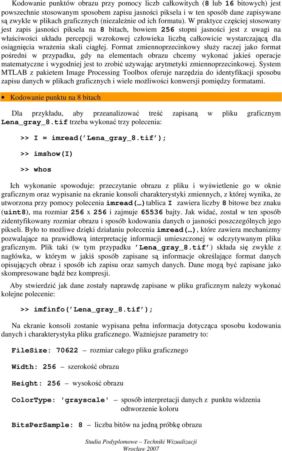 W praktyce częściej stosowany jest zapis jasności piksela na 8 bitach, bowiem 256 stopni jasności jest z uwagi na właściwości układu percepcji wzrokowej człowieka liczbą całkowicie wystarczającą dla