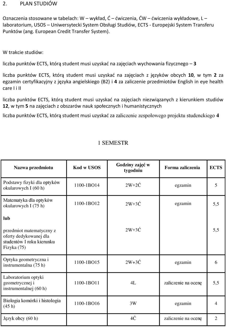 W trakcie studiów: liczba punktów, którą student musi uzyskać na zajęciach wychowania fizycznego 3 liczba punktów, którą student musi uzyskać na zajęciach z języków obcych 10, w tym 2 za egzamin