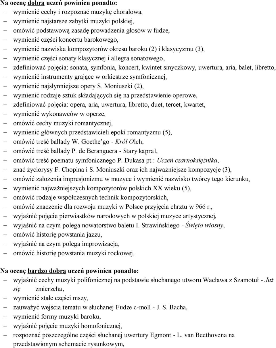 smyczkowy, uwertura, aria, balet, libretto, wymienić instrumenty grające w orkiestrze symfonicznej, wymienić najsłynniejsze opery S.