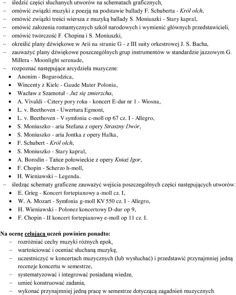 Moniuszki, określić plany dźwiękowe w Arii na strunie G - z III suity orkestrowej J. S. Bacha, zauważyć plany dźwiękowe poszczególnych grup instrumentów w standardzie jazzowym G.