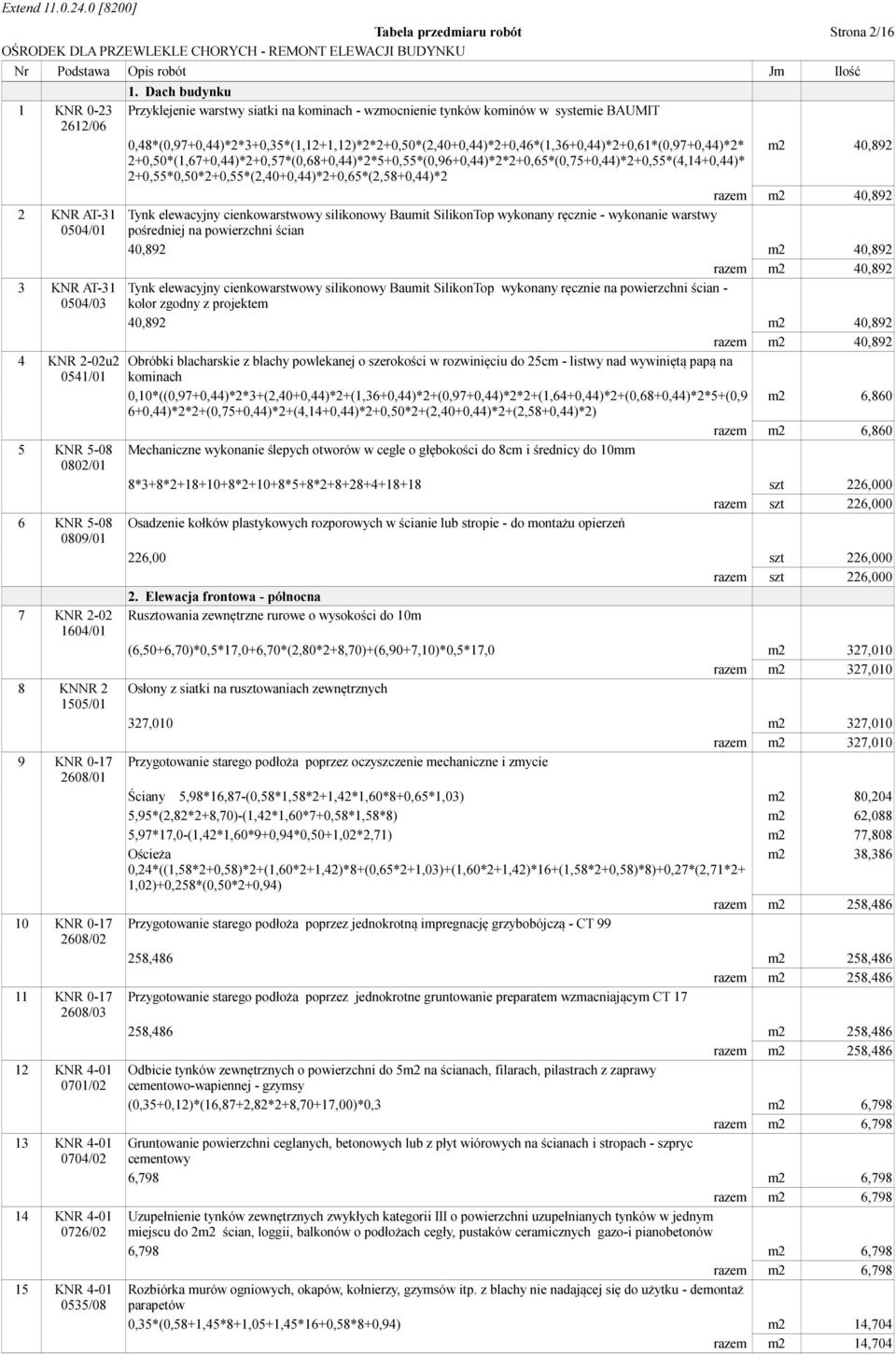 Dach budynku Przyklejenie warstwy siatki na kominach - wzmocnienie tynków kominów w systemie BAUMIT 0,48*(0,97+0,44)*2*3+0,35*(1,12+1,12)*2*2+0,50*(2,40+0,44)*2+0,46*(1,36+0,44)*2+0,61*(0,97+0,44)*2*