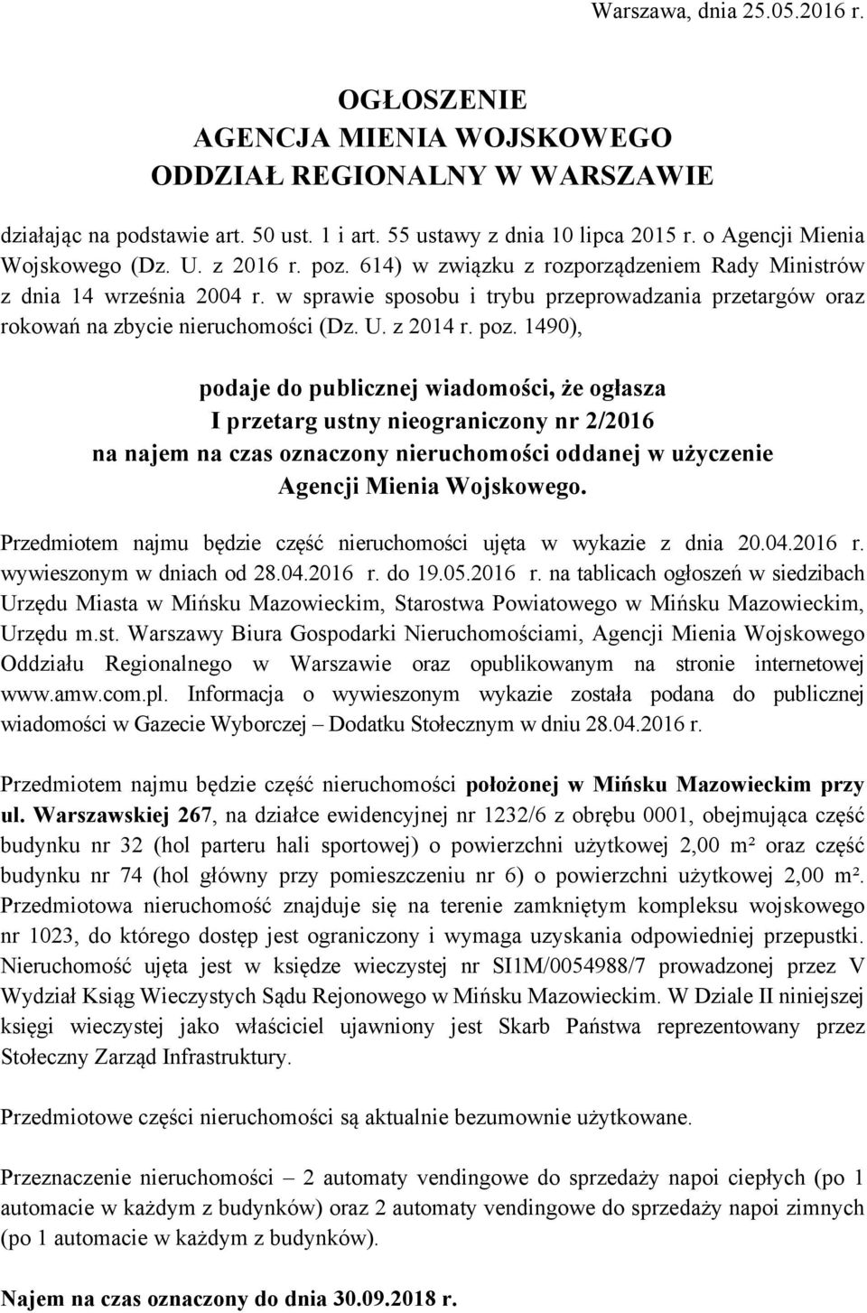 w sprawie sposobu i trybu przeprowadzania przetargów oraz rokowań na zbycie nieruchomości (Dz. U. z 2014 r. poz.