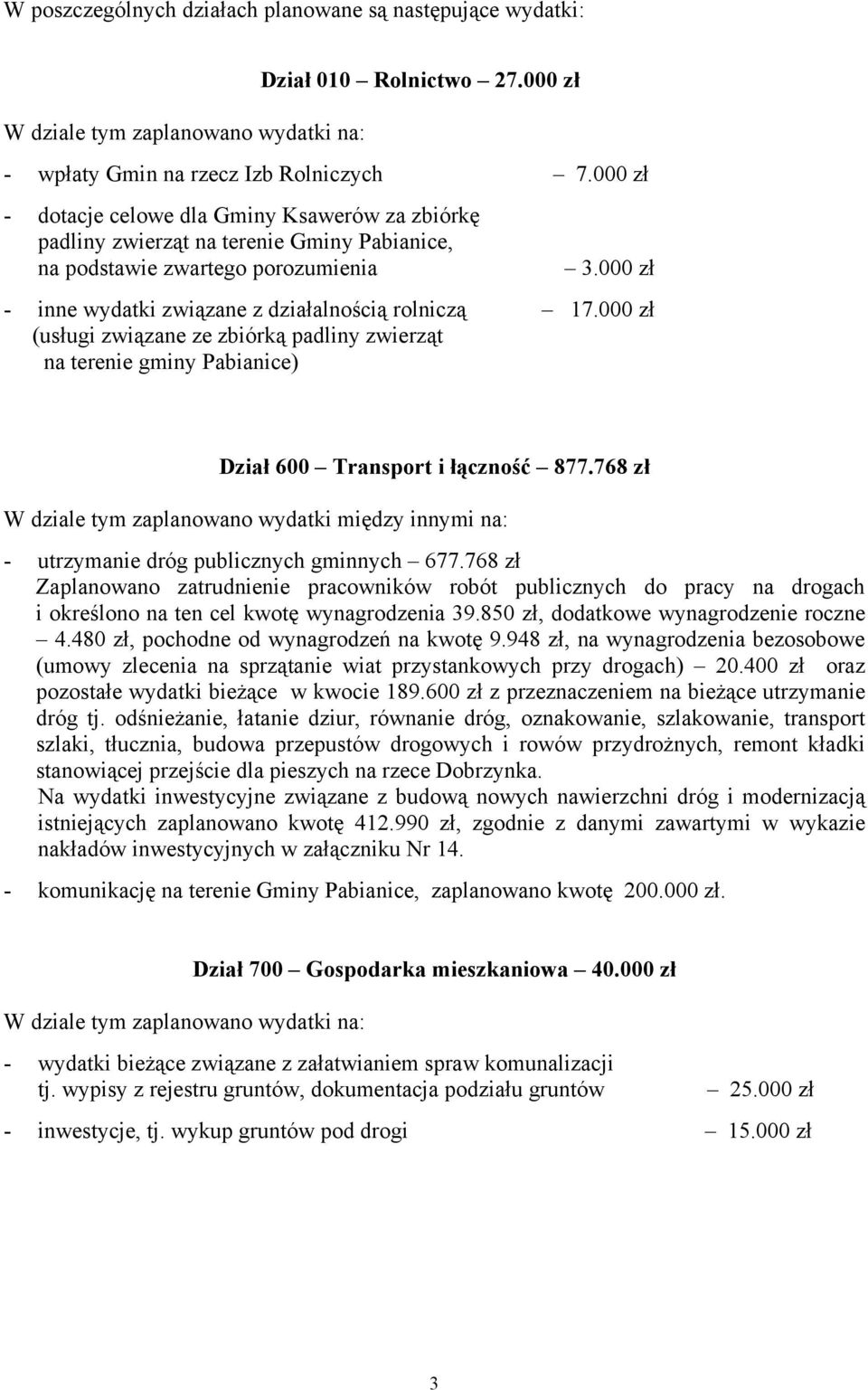 000 zł (usługi związane ze zbiórką padliny zwierząt na terenie gminy Pabianice) Dział 600 Transport i łączność 877.