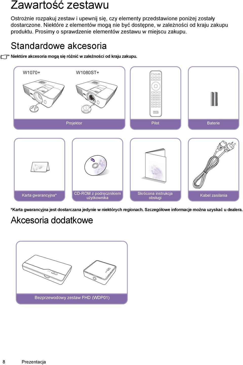 Standardowe akcesoria Niektóre akcesoria mogą się różnić w zależności od kraju zakupu.