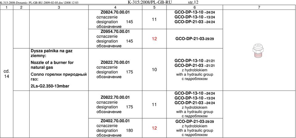 0 designation 45 Z0822.70.00.0 designation 75 2-29/29 0 2/2 2/2 z hydroblokiem with a hydraulic group с гидроблоком Z0822.70.00.0 designation 75 Z0402.