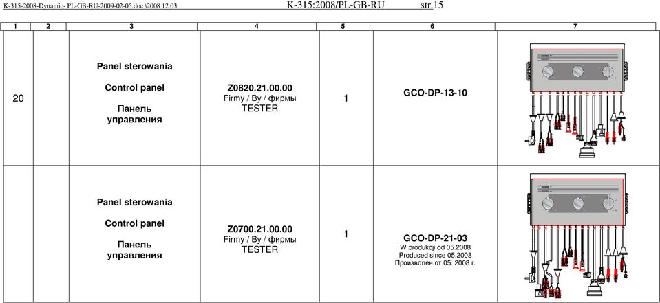 00 Firmy / By / фирмы TESTER Panel sterowania Control panel Панель Z0700.2.00.00 Firmy / By / фирмы TESTER W produkcji od 05.