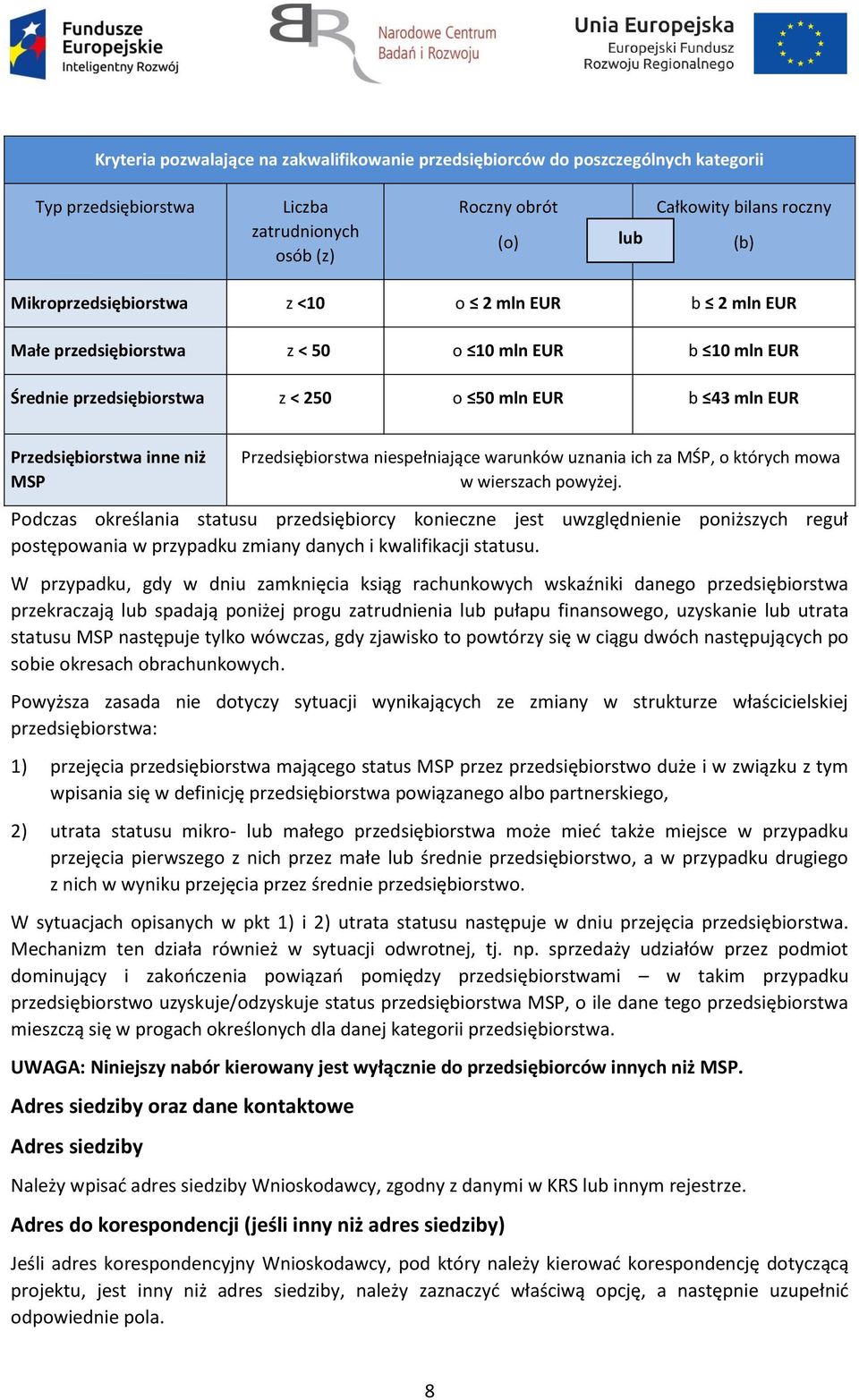 Podczas określania statusu przedsiębiorcy konieczne jest uwzględnienie poniższych reguł postępowania w przypadku zmiany danych i kwalifikacji statusu.