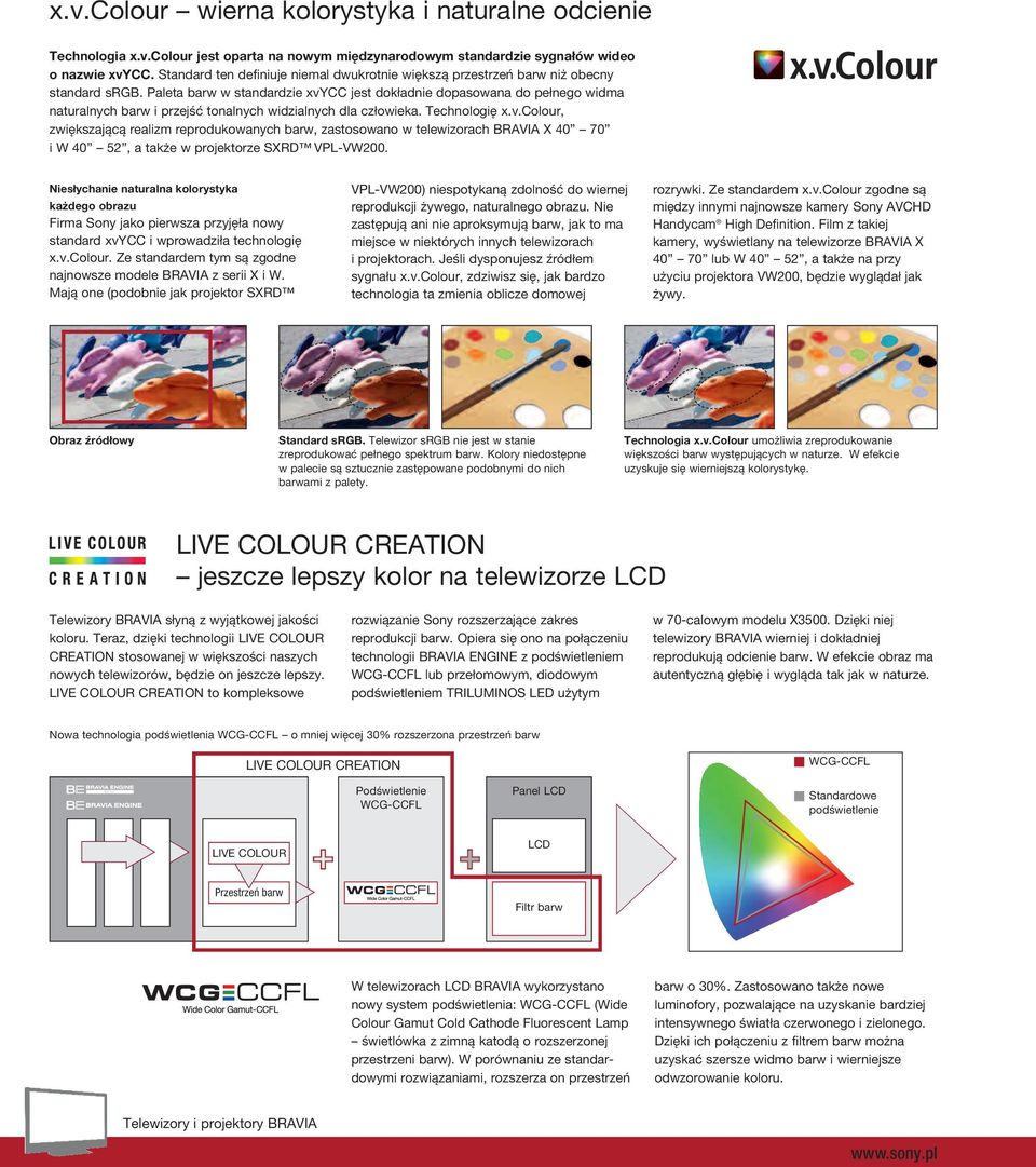 Paleta barw w standardzie xvycc jest dokładnie dopasowana do pełnego widma naturalnych barw i przejść tonalnych widzialnych dla człowieka. Technologię x.v.colour, zwiększającą realizm reprodukowanych barw, zastosowano w telewizorach BRAVIA X 40 70 i W 40 52, a także w projektorze SXRD VPL-VW200.