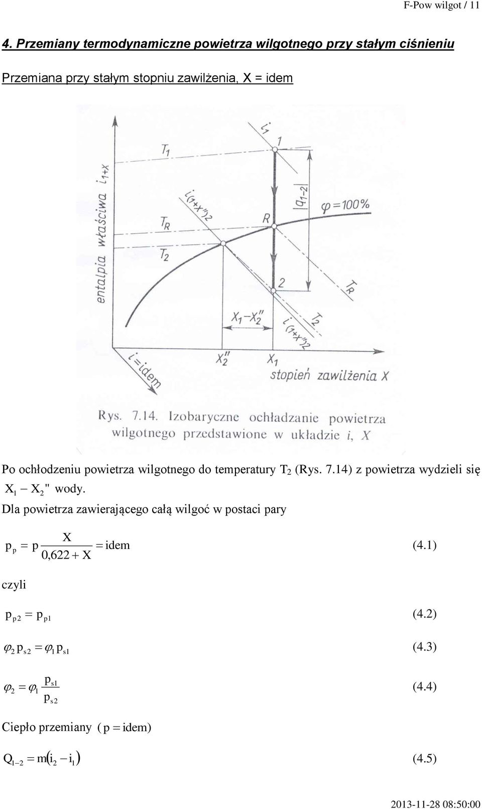 zawlżena, = de Po ochłodzenu owetrza wlotneo do teeratury T (Rys. 7.