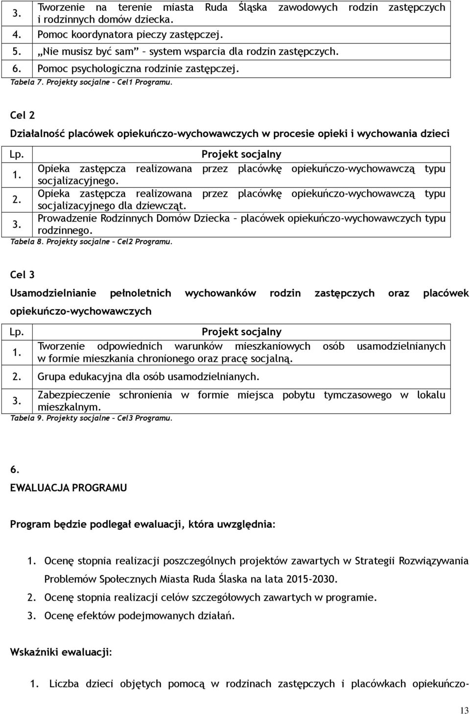 Cel 2 Działalność placówek opiekuńczo-wychowawczych w procesie opieki i wychowania dzieci Lp. 1. 2. 3.