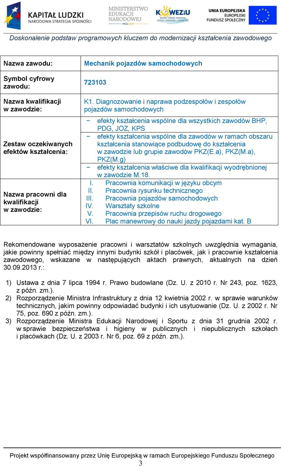 kształcenia stanowiące podbudowę do kształcenia w zawodzie lub grupie zawodów PKZ(E.a), PKZ(M.a), PKZ(M.g) efekty kształcenia właściwe dla kwalifikacji wyodrębnionej w zawodzie M.18. I.