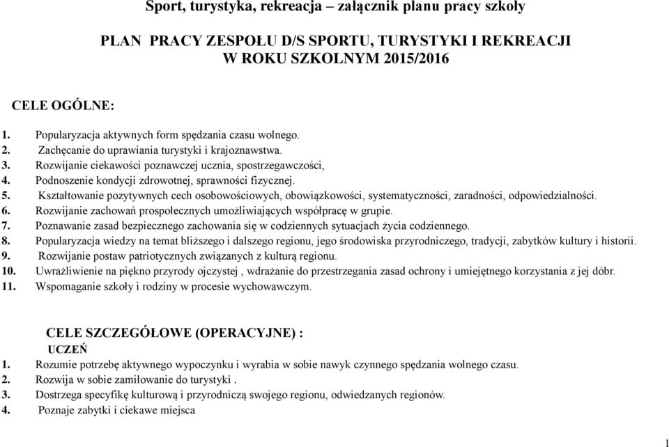 Kształtowanie pozytywnych cech osobowościowych, obowiązkowości, systematyczności, zaradności, odpowiedzialności. 6. Rozwijanie zachowań prospołecznych umożliwiających współpracę w grupie. 7.